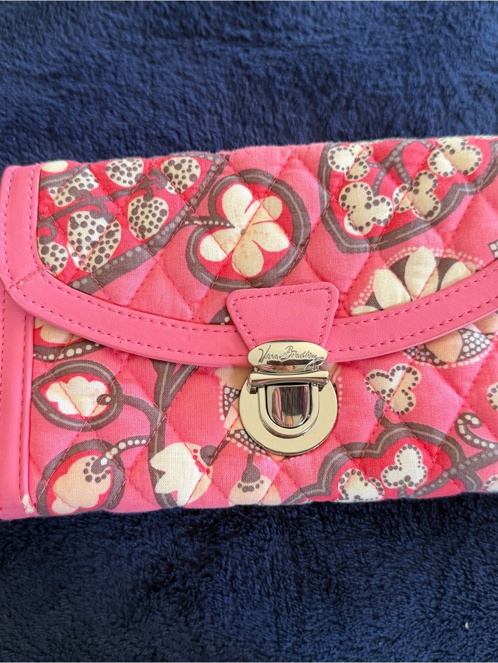Vera Bradley Pink Quilted Floral Heart Clasp Wallet